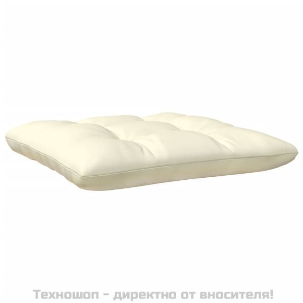 2-местен градински диван с кремави възглавници, бор масив