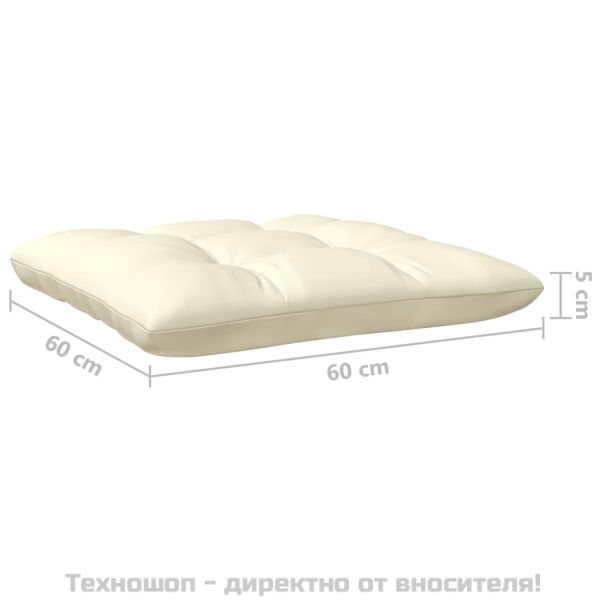 2-местен градински диван с кремави възглавници, бор масив