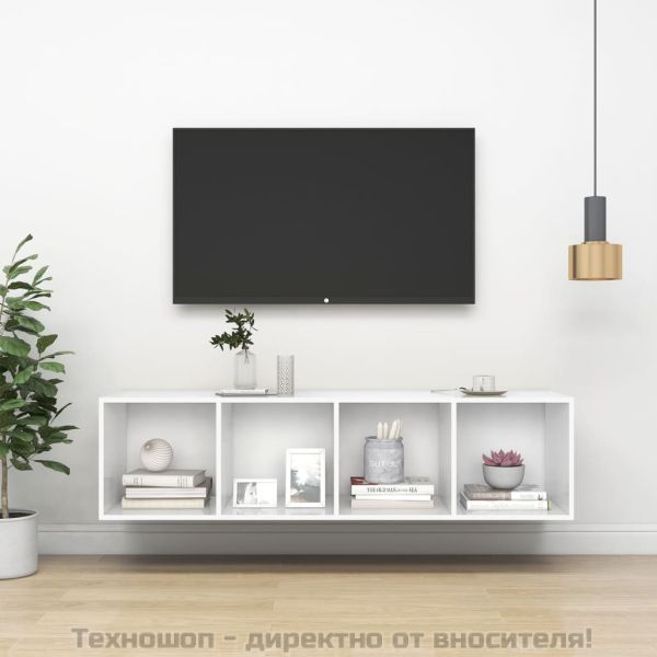 ТВ шкаф за стенен монтаж, бял, 37x37x142,5 см, инженерно дърво
