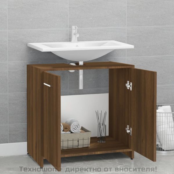 Шкаф за баня, кафяв дъб, 60x33x60 см, инженерно дърво