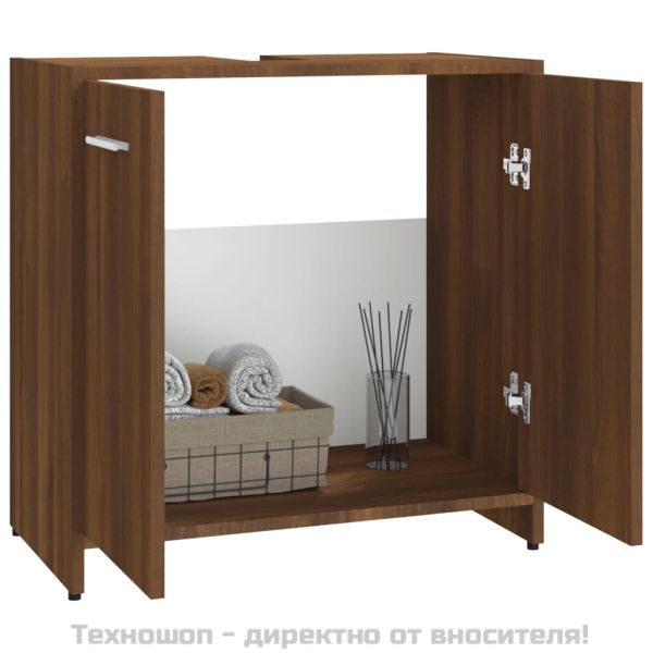 Шкаф за баня, кафяв дъб, 60x33x60 см, инженерно дърво