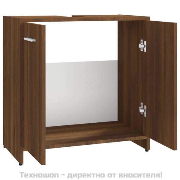 Шкаф за баня, кафяв дъб, 60x33x60 см, инженерно дърво