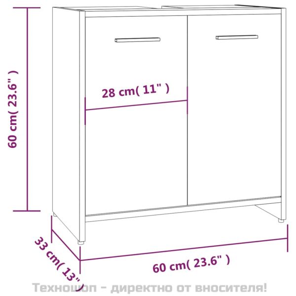 Шкаф за баня, кафяв дъб, 60x33x60 см, инженерно дърво
