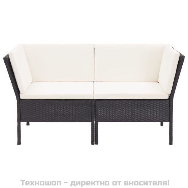 Градински комплект с възглавници, 8 части, черен полиратан