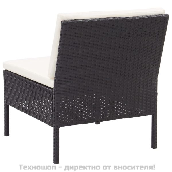 Градински комплект с възглавници, 8 части, черен полиратан