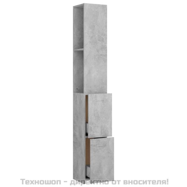 Шкаф за баня, бетонно сив, 25x26,5x170 см, инженерно дърво