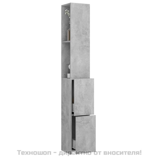 Шкаф за баня, бетонно сив, 25x26,5x170 см, инженерно дърво