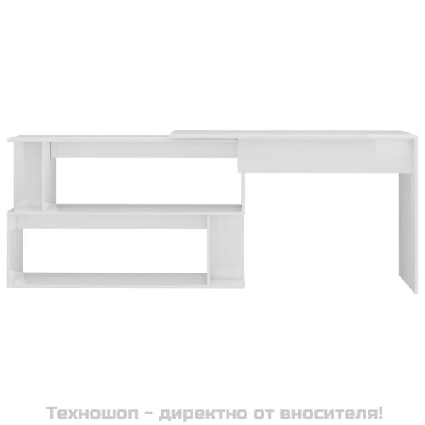 Ъглово бюро, бял гланц, 200x50x76 см, инженерно дърво