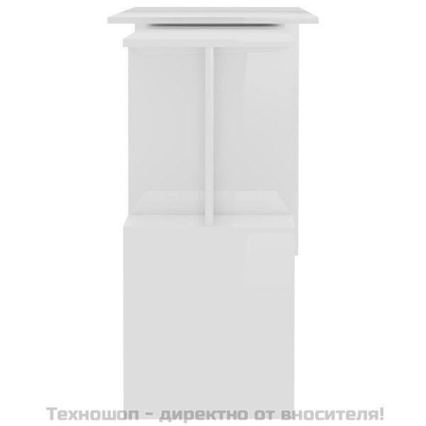 Ъглово бюро, бял гланц, 200x50x76 см, инженерно дърво