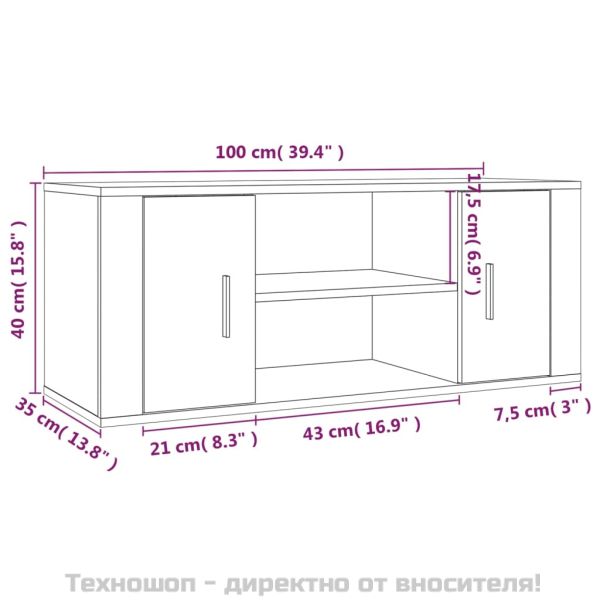 ТB шкаф, опушен дъб, 100x35x40 см, инженерно дърво