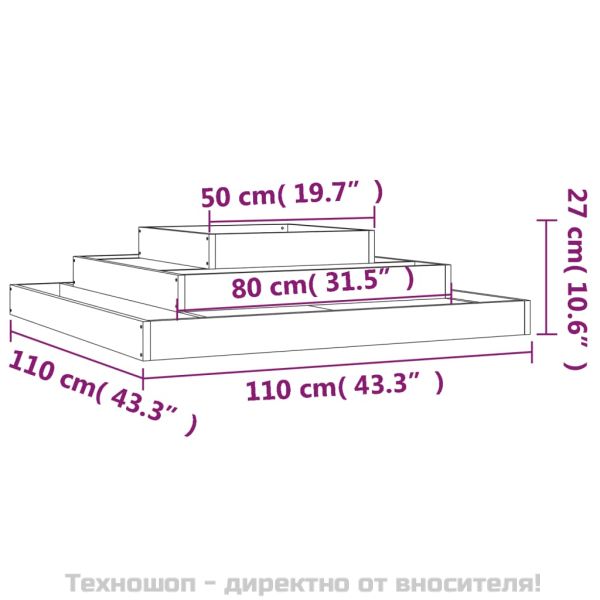 Плантер, 110x110x27 см, борово дърво масив