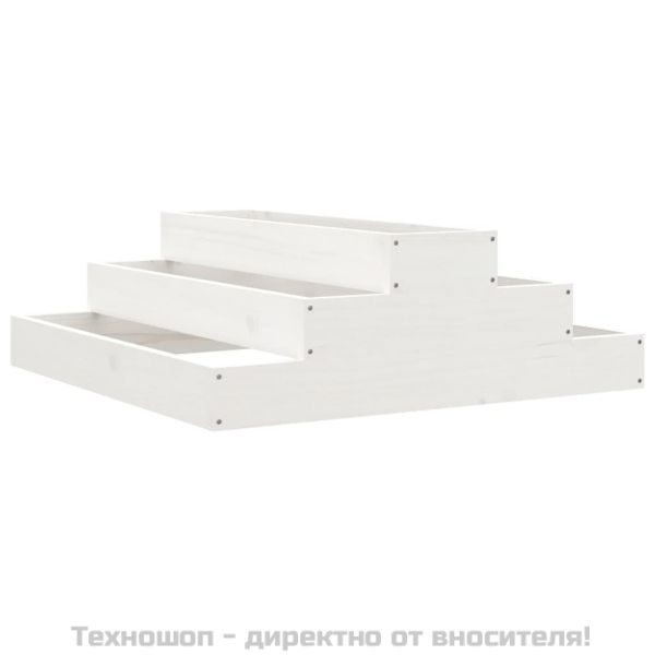 Плантер, бяла, 80x80x27 см, борово дърво масив