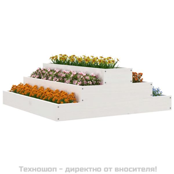 Плантер, бяла, 80x80x27 см, борово дърво масив