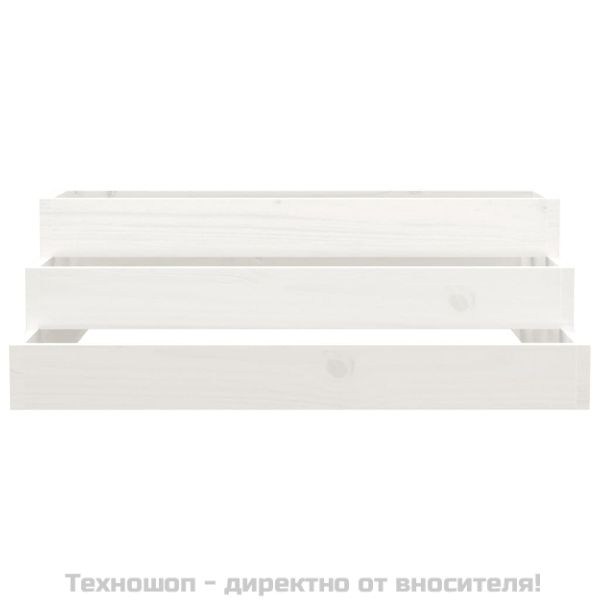 Плантер, бяла, 80x80x27 см, борово дърво масив