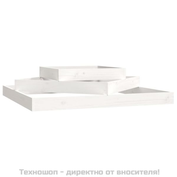 Плантер, бяла, 112x112x27 см, борово дърво масив