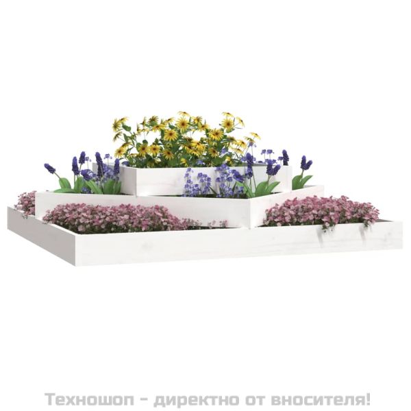 Плантер, бяла, 112x112x27 см, борово дърво масив