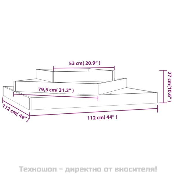 Плантер, бяла, 112x112x27 см, борово дърво масив