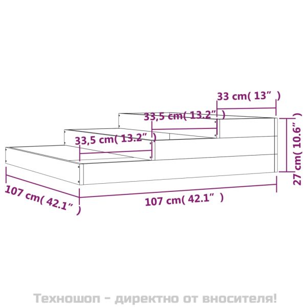 Плантер, бяла, 107x107x27 см, борово дърво масив