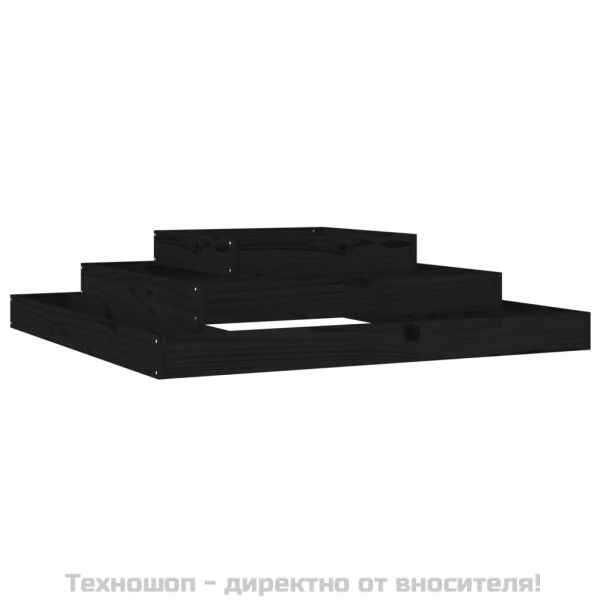 Плантер, черен, 110x110x27 см, борово дърво масив