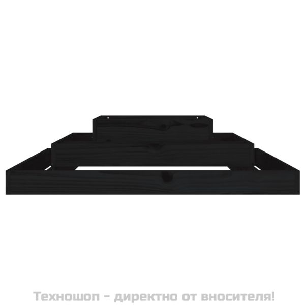 Плантер, черен, 110x110x27 см, борово дърво масив