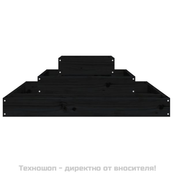 Плантер, черен, 80x80x27 см, борово дърво масив