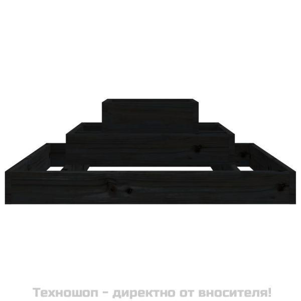 Плантер, черен, 80x80x27 см, борово дърво масив