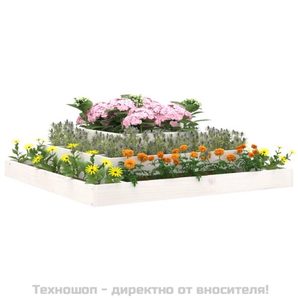 Плантер, бяла, 110x110x27 см, борово дърво масив