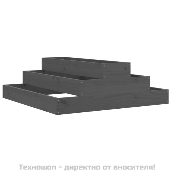 Плантер, сив, 80x80x27 см, борово дърво масив