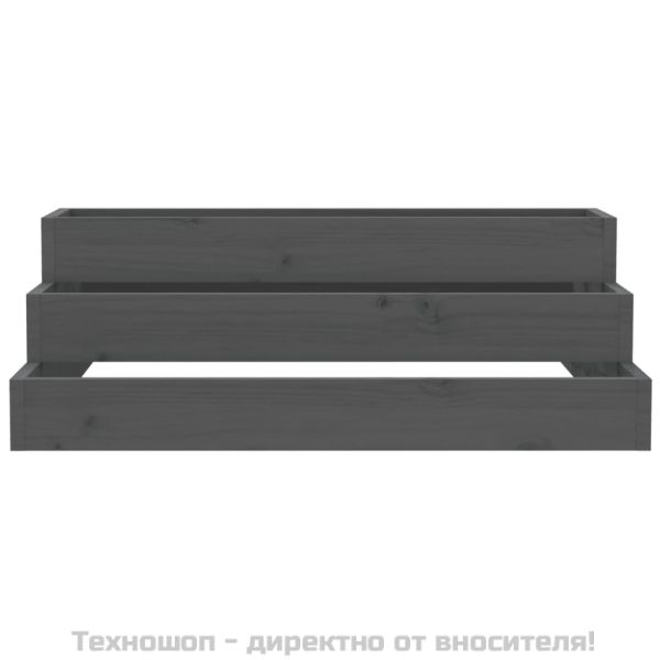 Плантер, сив, 80x80x27 см, борово дърво масив