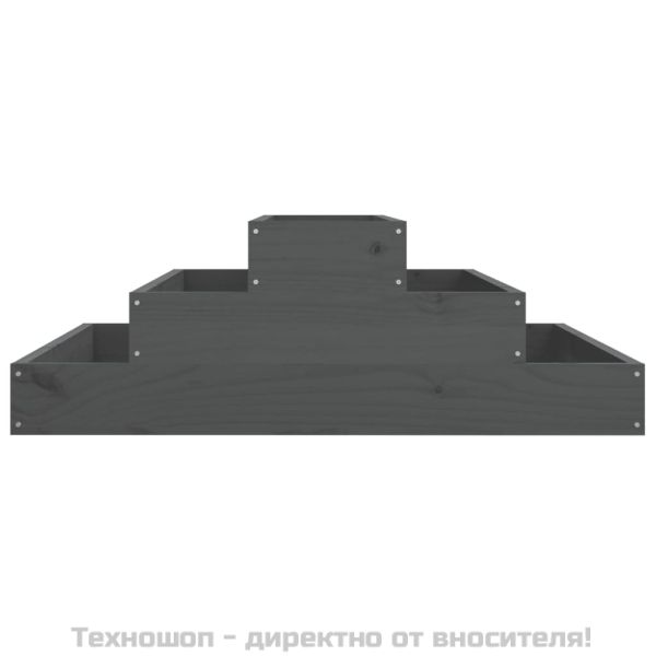 Плантер, сив, 80x80x27 см, борово дърво масив