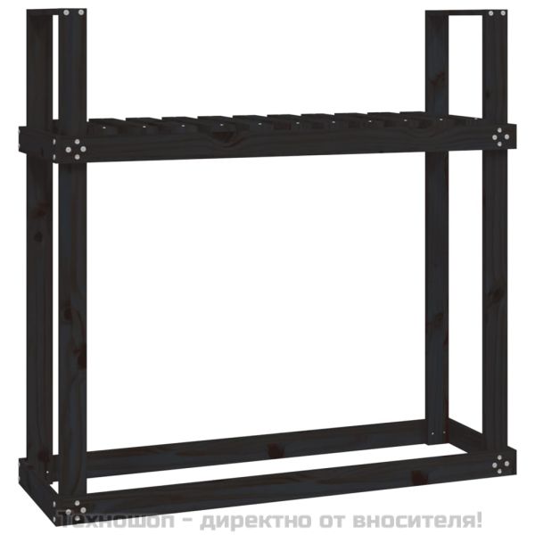 Поставка за дърва за огрев, черна, 110x35x108,5 см, бор масив