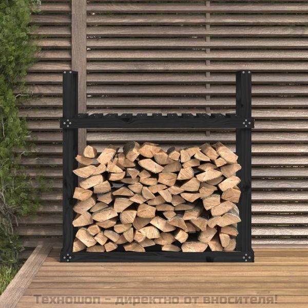 Поставка за дърва за огрев, черна, 110x35x108,5 см, бор масив