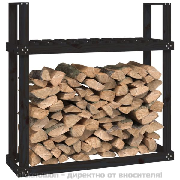 Поставка за дърва за огрев, черна, 110x35x108,5 см, бор масив