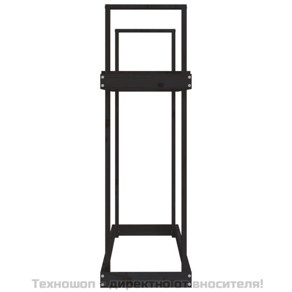 Поставка за дърва за огрев, черна, 110x35x108,5 см, бор масив