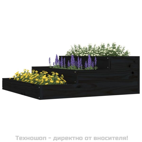 Плантер, черен, 78x78x27 см, борово дърво масив
