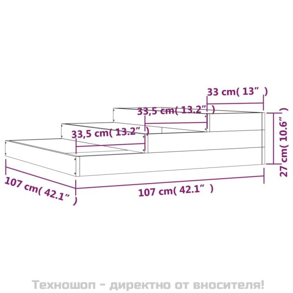 Плантер, черен, 107x107x27 см, борово дърво масив