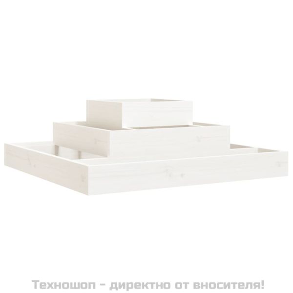 Плантер, бяла, 80x80x27 см, борово дърво масив