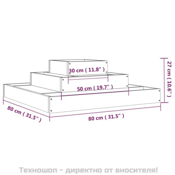 Плантер, бяла, 80x80x27 см, борово дърво масив