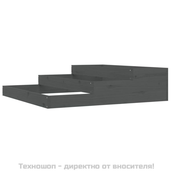 Плантер, сив, 107x107x27 см, борово дърво масив