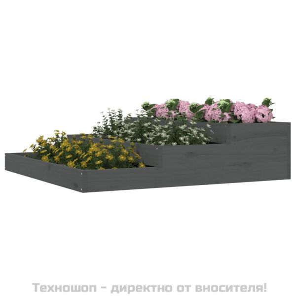 Плантер, сив, 107x107x27 см, борово дърво масив