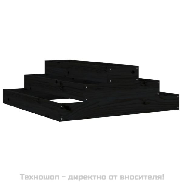 Плантер, черен, 80x80x27 см, борово дърво масив