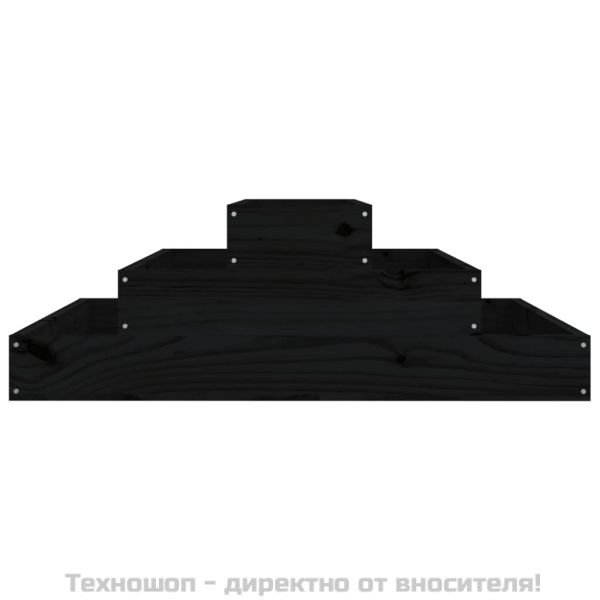 Плантер, черен, 80x80x27 см, борово дърво масив