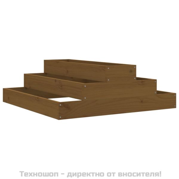 Плантер, меденокафяв, 80x80x27 см, борово дърво масив