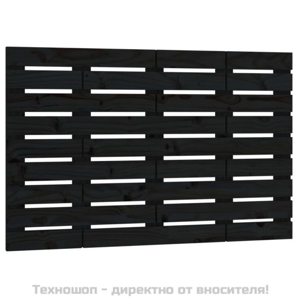 Стенна табла за спалня, черна, 106x3x63 см, борово дърво масив