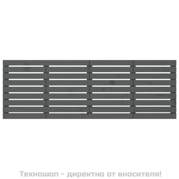 Стенна табла за спалня, сива, 206x3x63 см, борово дърво масив