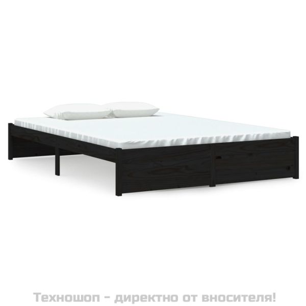 Рамка за легло, черна, масивно дърво, 140х190 см