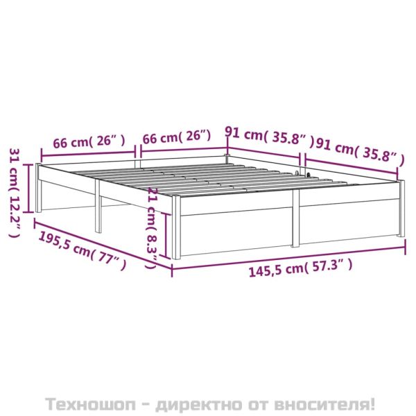 Рамка за легло, черна, масивно дърво, 140х190 см