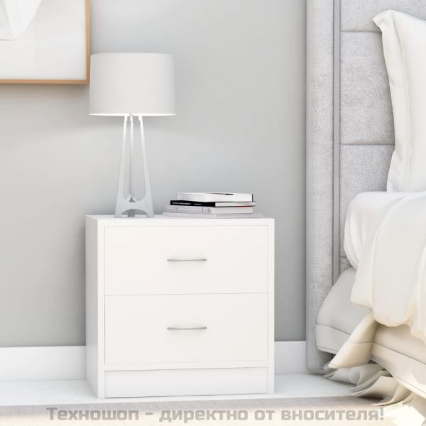 Нощни шкафчета, 2 бр, бели, 40x30x40 см, инженерно дърво