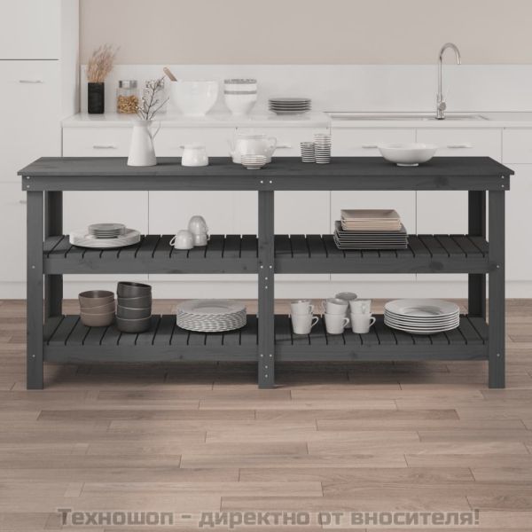 Работна маса, сива, 181x50x80 см, борово дърво масив