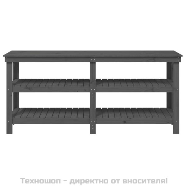 Работна маса, сива, 181x50x80 см, борово дърво масив